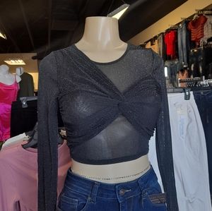 Mesh Long sleep crop top